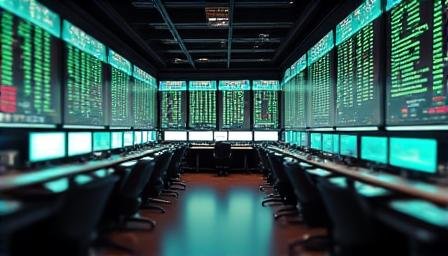 Global market ticker and news desk background